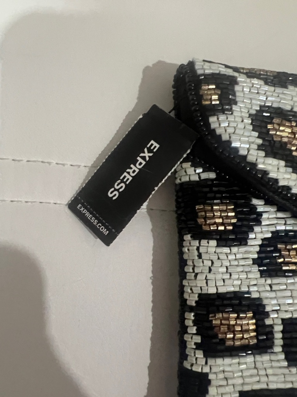 Express Beaded Leopard Envelope Clutch - Black, White & Gold NWT - Picture 4 of 10